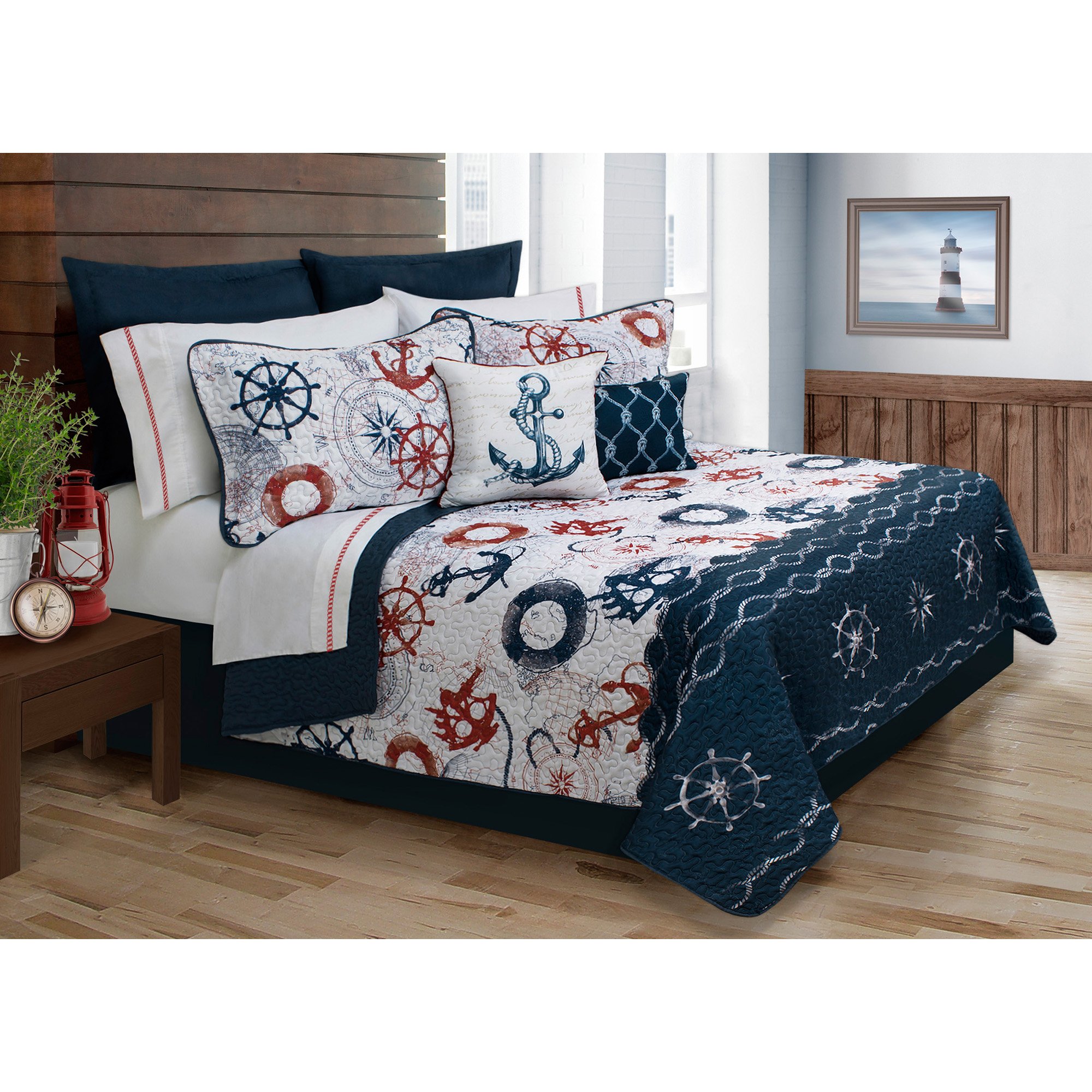 Safdie Ocean Theme Bedroom Queen Sheet Set, Full Bedspread with Shams, Blue Bedspreads Queen Size, Ocean Blues Bedding Sets & Collectio
