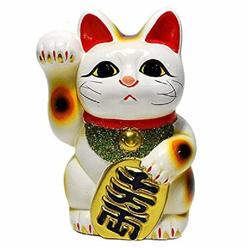 Tokoname Maneki Neko Made in Japan Lucky Cat 6.3'' Tokoname Porcelain White Maneki Neko Right Hand