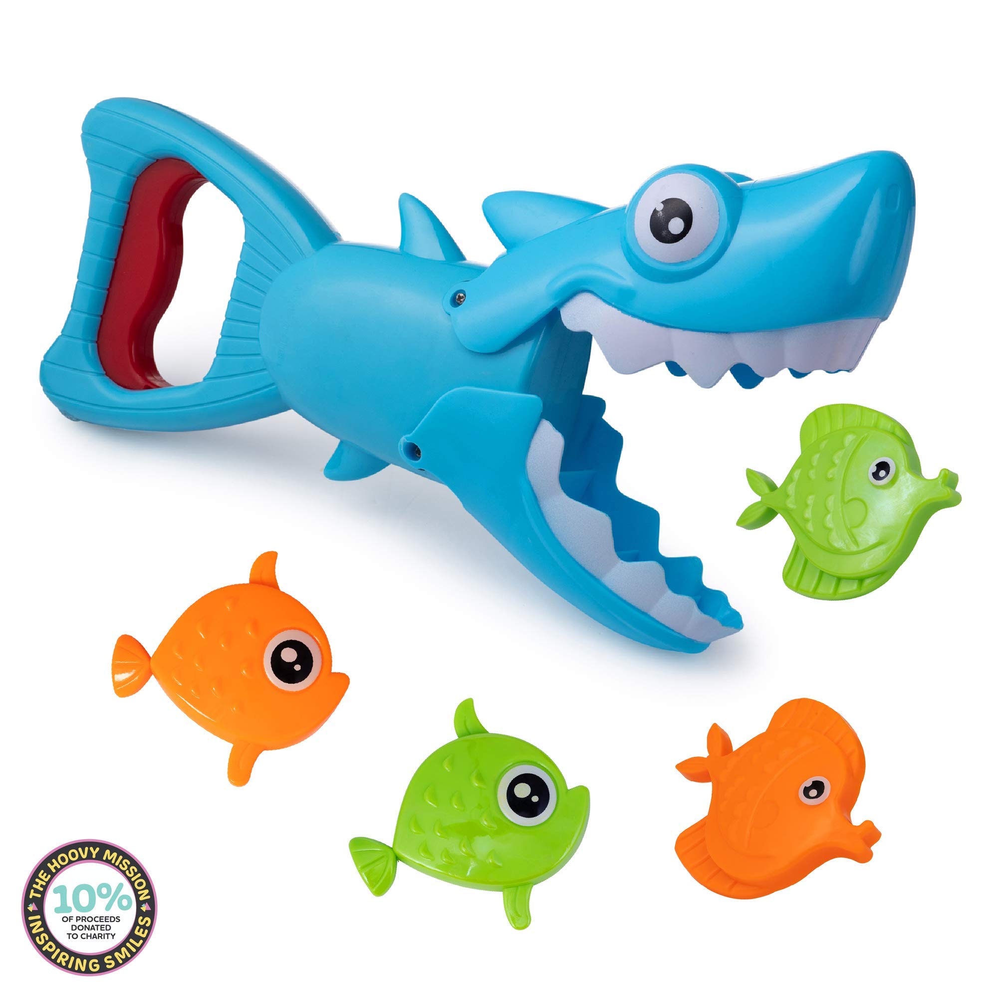 Hoovy Bath Toys Fun Baby Bathtub Toy Shark Bath Toy for Toddlers Boys & Girls Shark Grabber with 4 Toy Fish Included (Shark Hoop & Fri