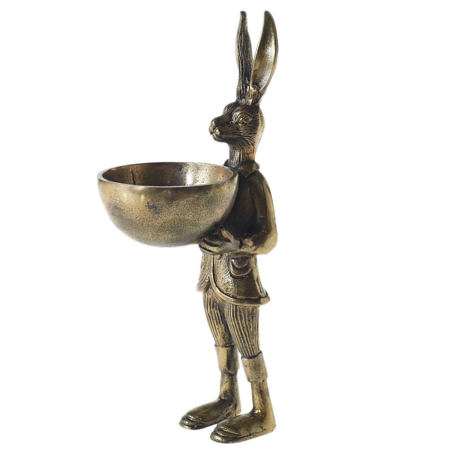Accent Decor Eric and Eloise Collection 14-inch Brass Figurine with Bowl, Rabbit