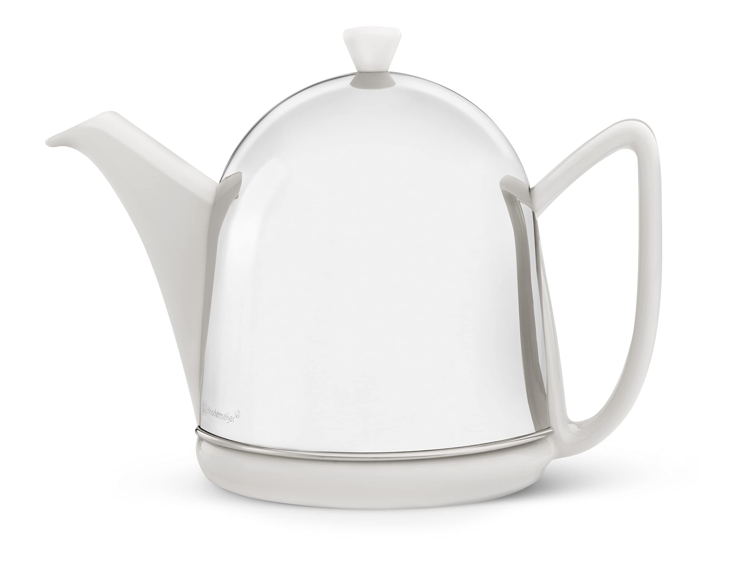 Bredemeijer Cosy Manto Teapot, 1.0-Liter, Ceramic Spring White with felt-lined stainless steel cosy.