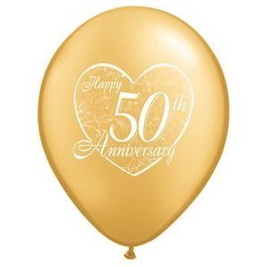 Balloon (12) 50th Anniversary Latex Balloons 11" Gold Color and Heart Design
