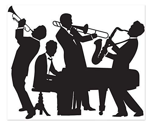 Beistle 20s Jazz Band Insta Mural Complete Wall Decoration Mardi Gras Music Party Supplies, 5 x 6, Black/White