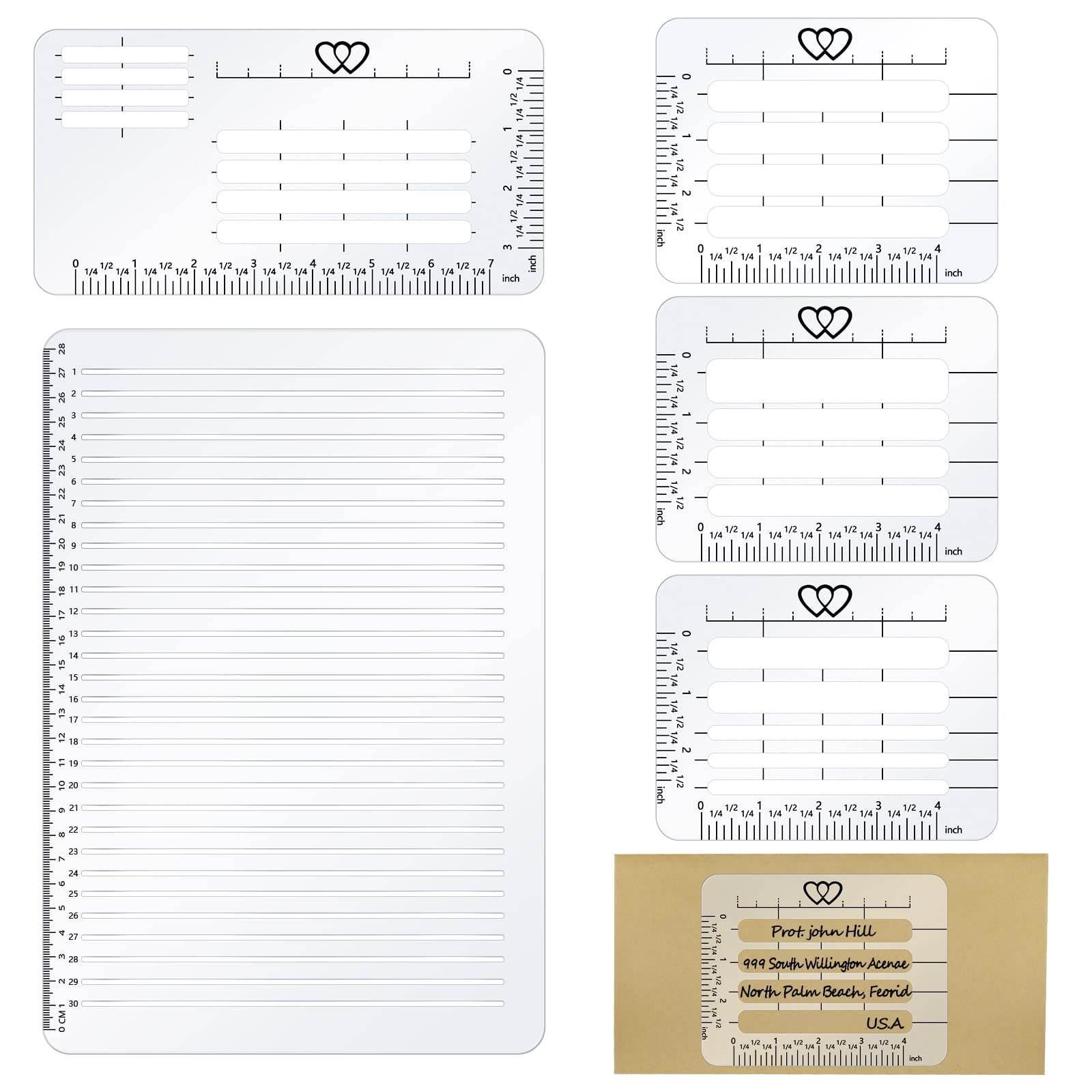 Teling 5 Pack Straight Line Stencil for Journaling and Envelope Addressing Guide Stencil Templates Set 11 Inch Scale Spacing Line Drawi