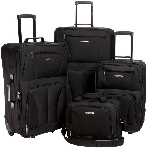 Rockland Journey Softside Upright Luggage Set, Black, 4-Piece (14