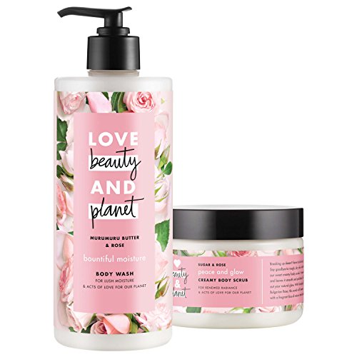 Love Beauty And Plan Love Beauty & Planet Body Wash and Scrub Murumuru Butter, Sugar & Rose 16 oz and 9 oz