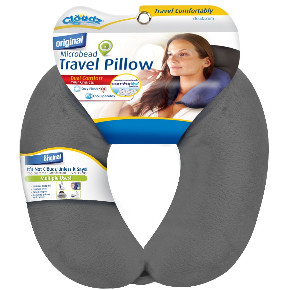 Cloudz Microbead Travel Neck Pillow - Grey