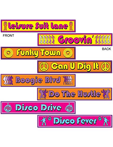 Beistle 70s Disco Street Sign Cutouts-4 Pcs, 4 piece, Multicolored