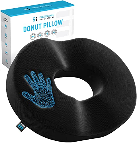 Ergonomic Innovations Donut Pillow for Tailbone Pain Relief and Hemorrhoids, Donut Cushion for Pregnancy and After Surgery Sitti