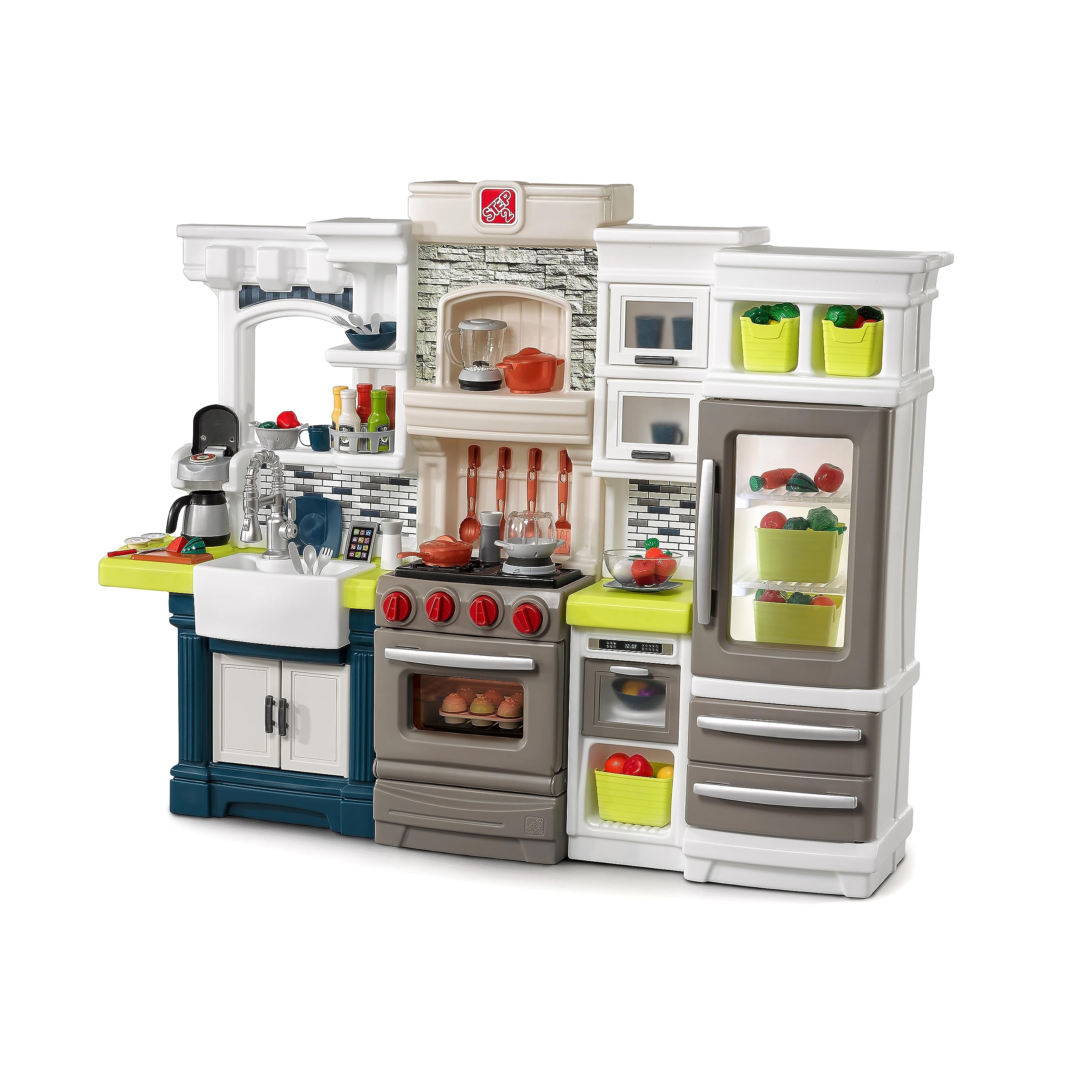 Step 2 Step2 Elegant Edge Kitchen Set for Kids - Includes 70+ Toy Kitchen Accessories, Interactive Features for Realistic Pretend Play 