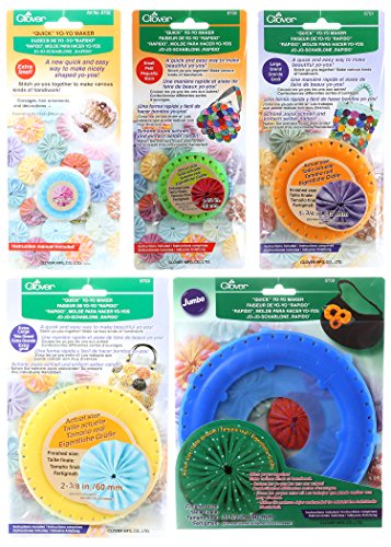 Clover Bundle of Five (5) Quick Yo-Yo Makers: Extra Small (makes 3/4" yo-yos), Small (makes 1.25" yo-yos), Large (makes 1.75" yo-yos), 