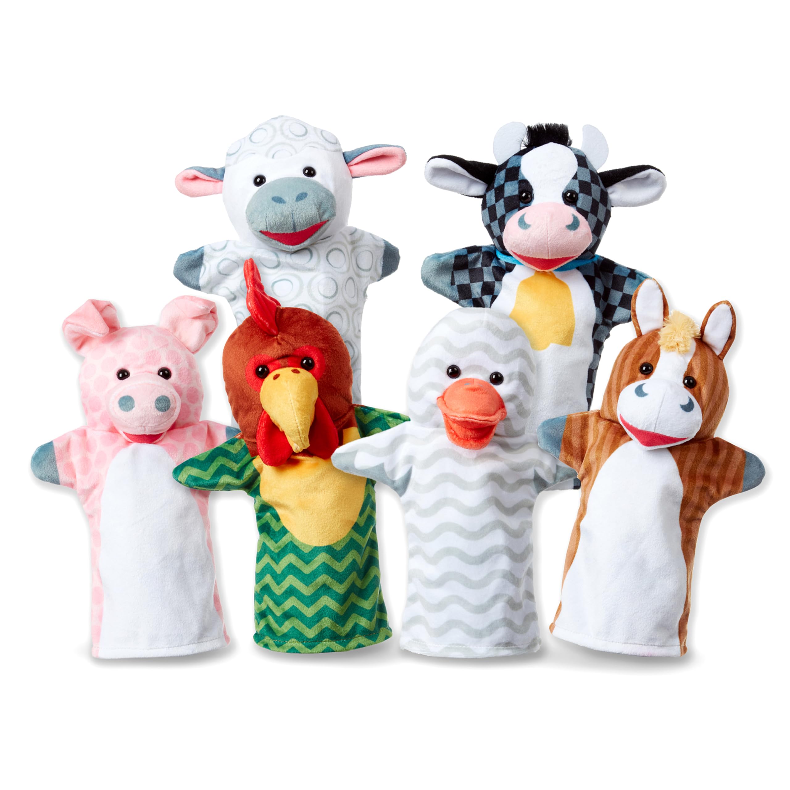 Melissa & Doug Melissa  Doug Barn Buddies Hand Puppets Set of 6 Cow Sheep Horse Duck Chicken Pig  Multicolor