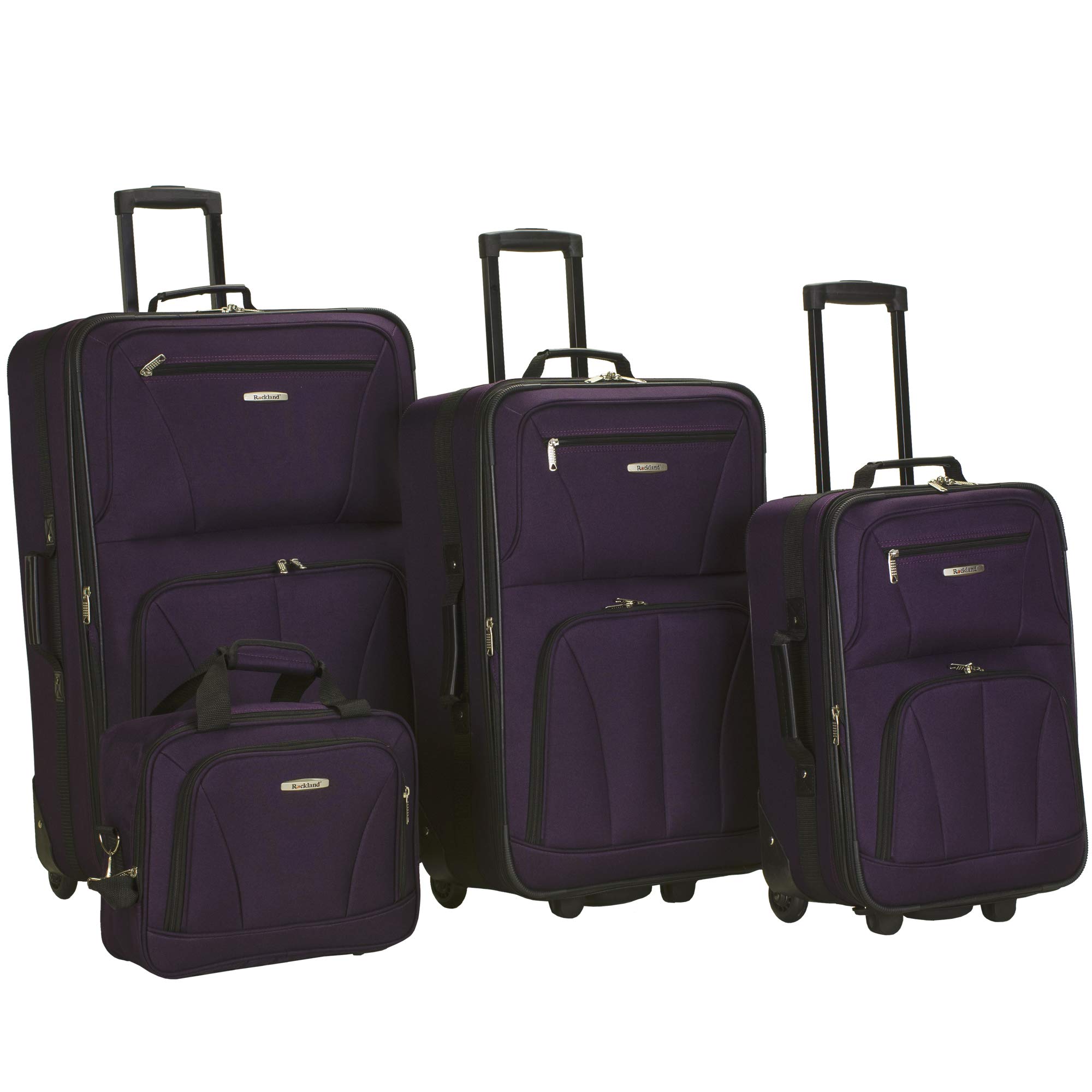 Rockland Journey Softside Upright Luggage Set Expandable Purple 4Piece 14192428