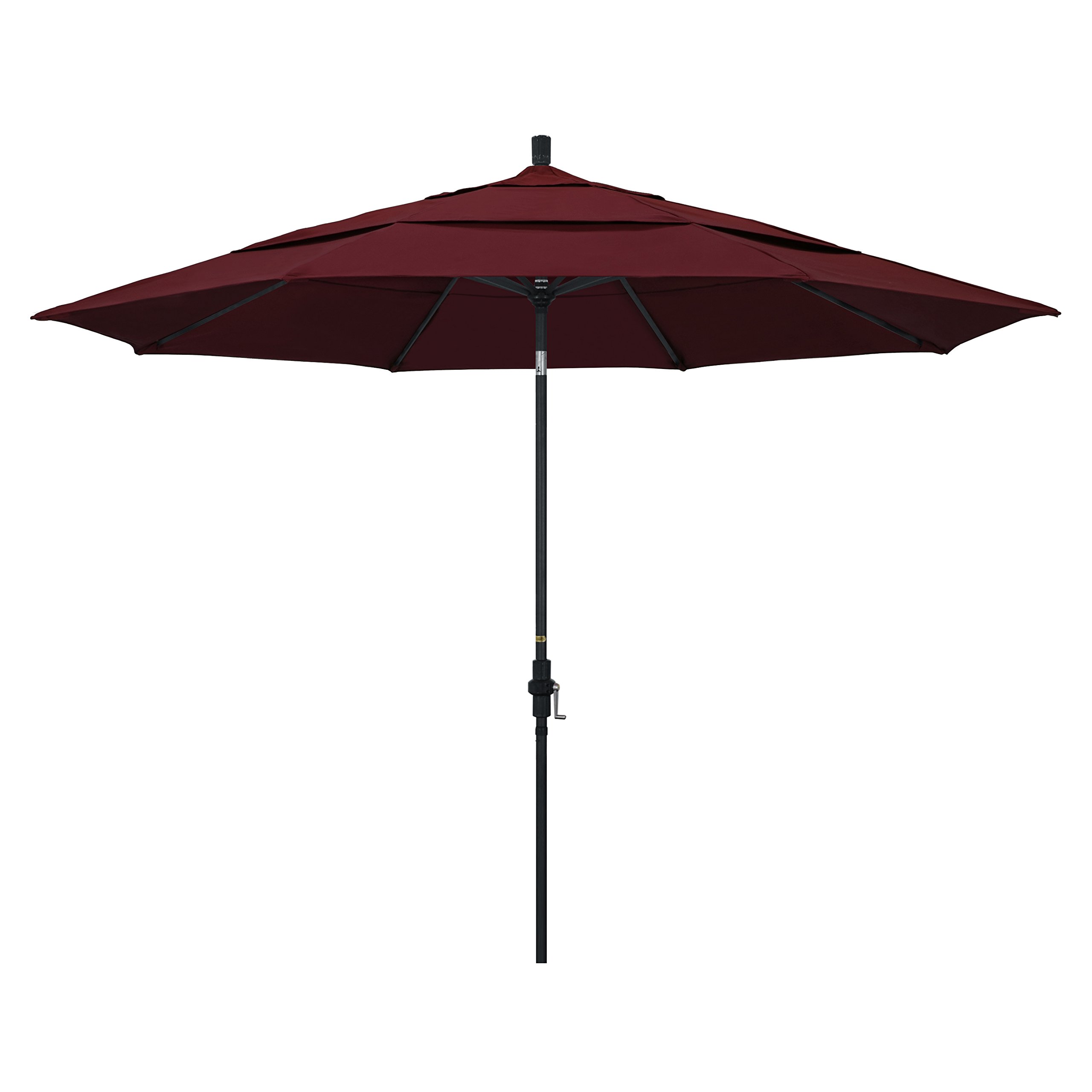 California Umbrella 11' Round Aluminum Market Umbrella, Crank Lift, Collar Tilt, Black Pole, Pacifica Burgundy California Umbrella 11' Round Aluminum Market Umbrella, Crank Lift, Collar Tilt, Black Pole, Pacifica Burgundy
