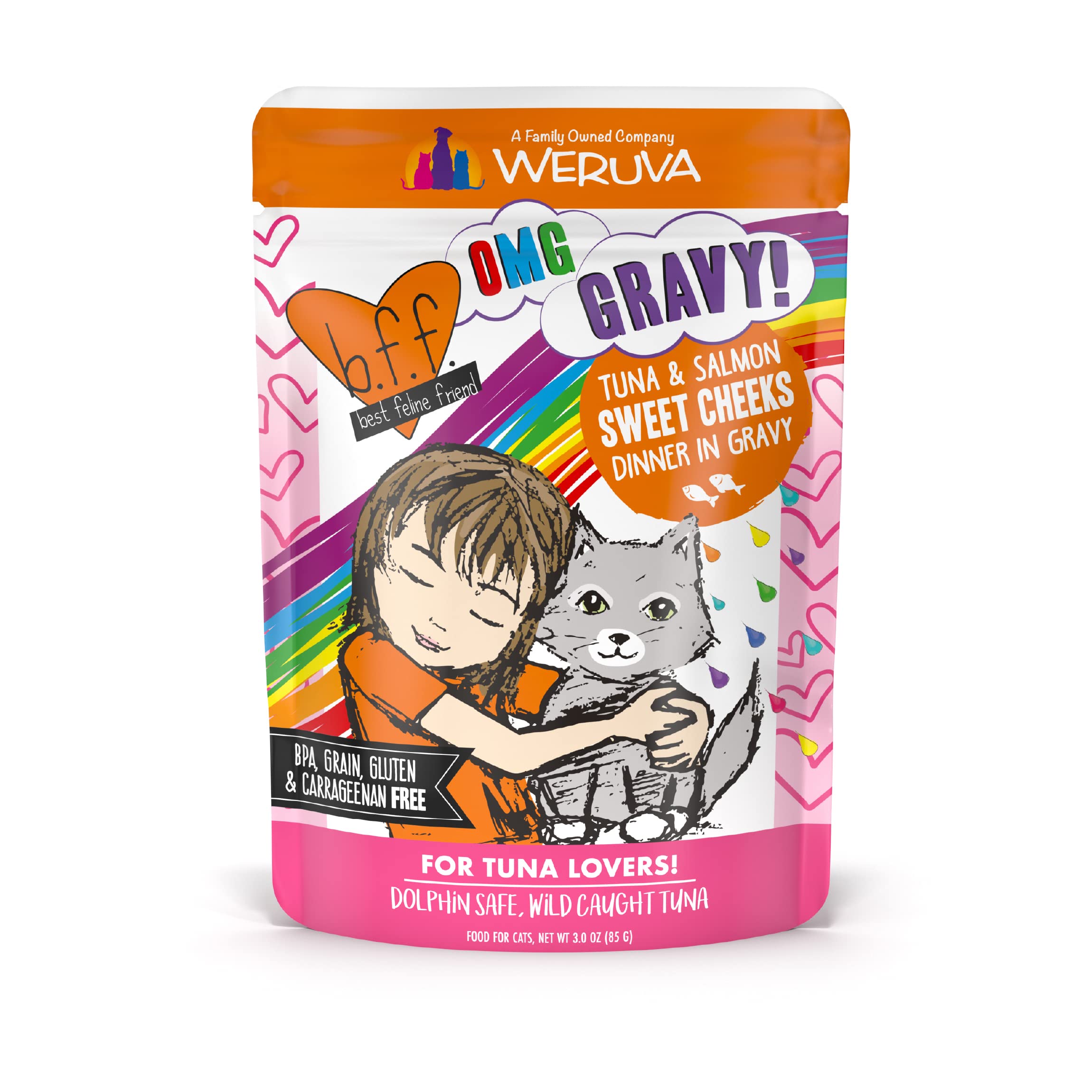 B.F.F. OMG - Best Feline Friend Oh My Gravy!, Tuna & Salmon Sweet Cheeks  with Tuna & Salmon in Gravy Cat Food by Weruva, 3oz Pou