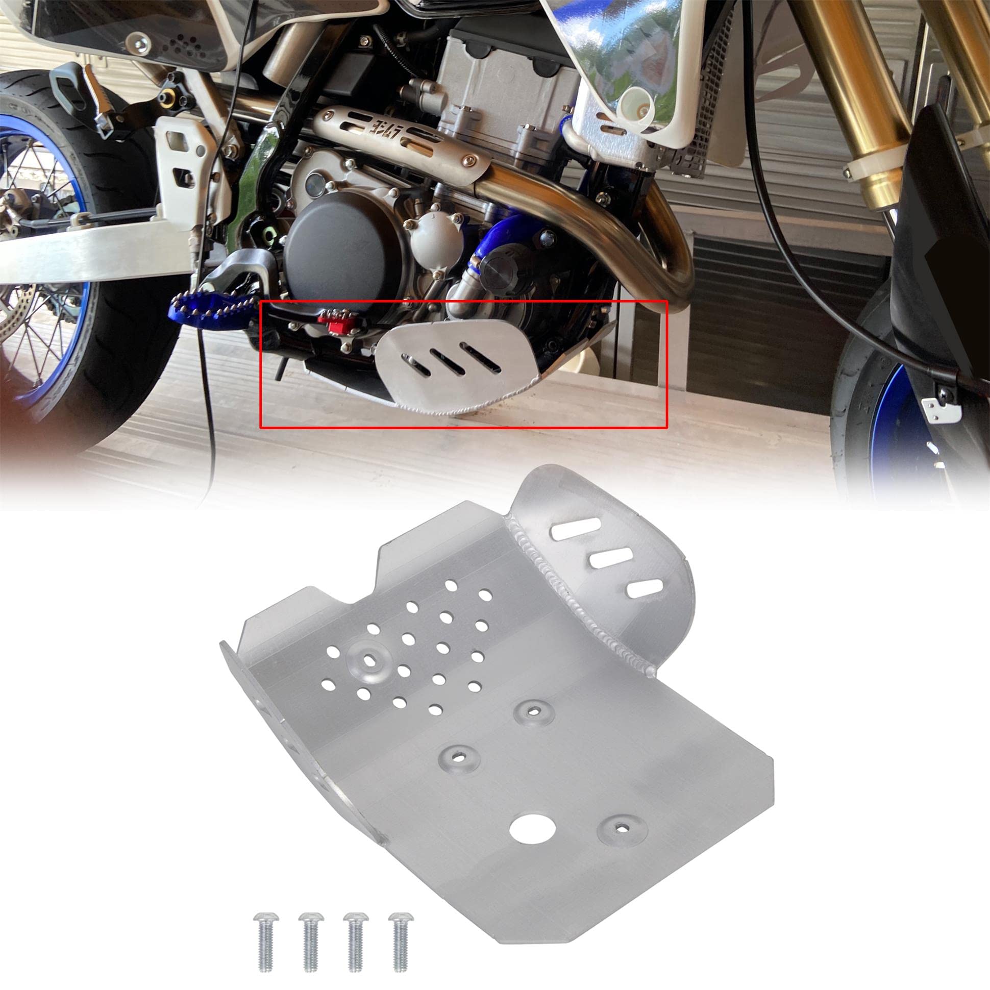 Kuafu Skid Plate Compatible with 2000-2020 Suzuki DRZ400 DRZ400E DRZ400 Kawasaki KLX400 Aluminum Engine Guard Cover Protector, image size:1940x1940