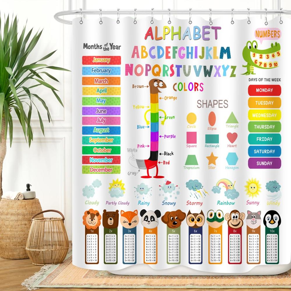 ZXMBF ABC Educational Shower Curtain Kids Learning Tool Funny Cartoon ...