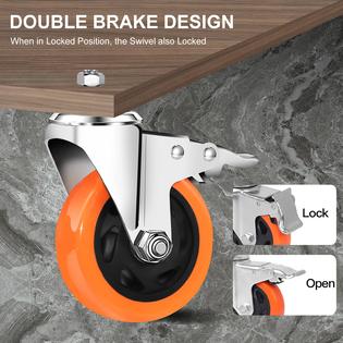 5 Inch Threaded Caster Wheels 5 Inch Heavy Duty Stem Casters Set Of 4 - 2200Lbs Capacity, Dual Locking Swivel Wheels For Carts & Furniture 3/8-16 Threaded Stem Wheels