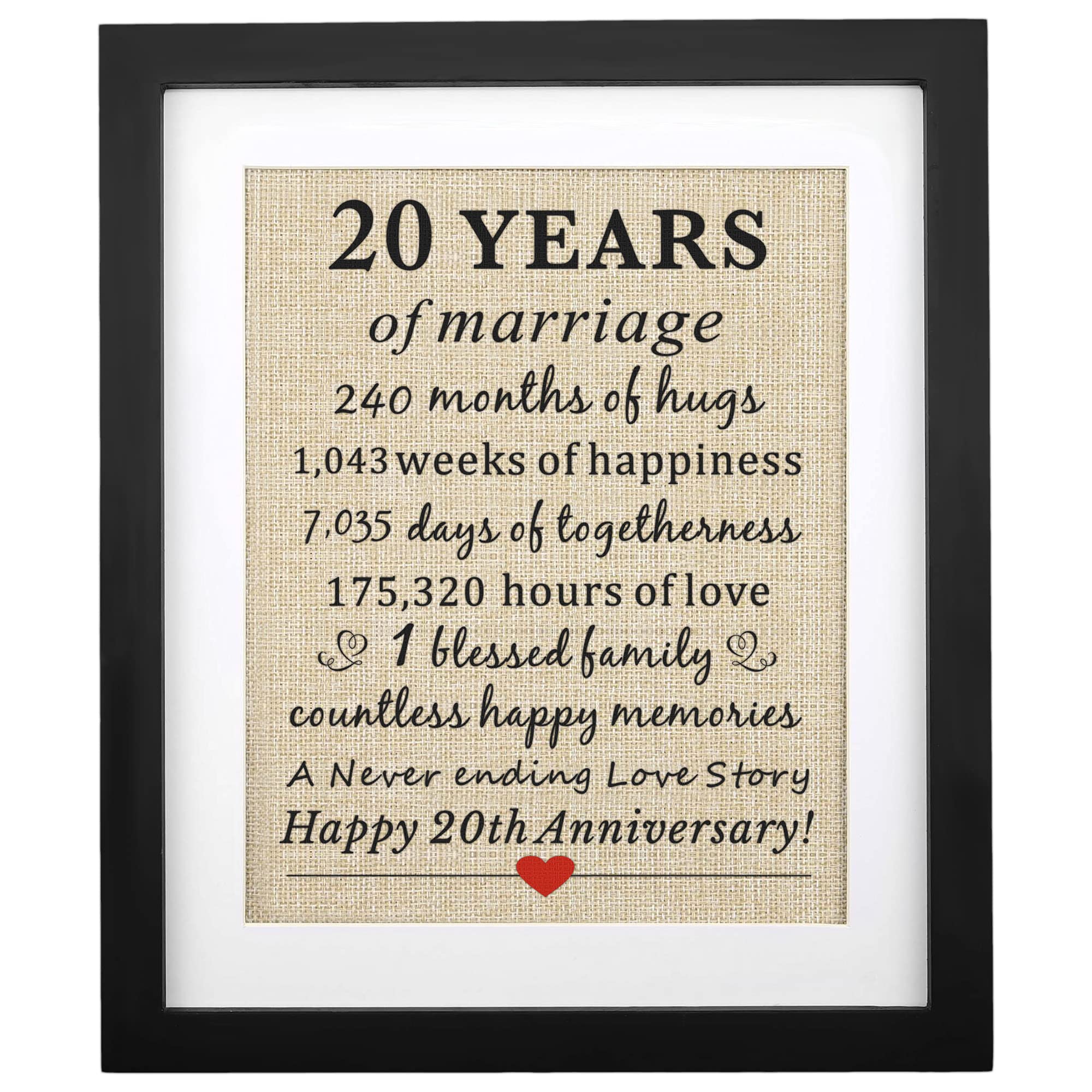 Corfara Framed 20 Years of Marriage Burlap Print Gifts for 20th