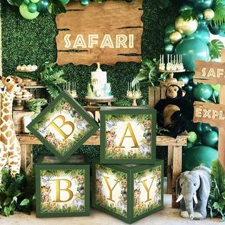 WHYMEO Jungle Safari Baby Boxes with Letters for Baby Shower
