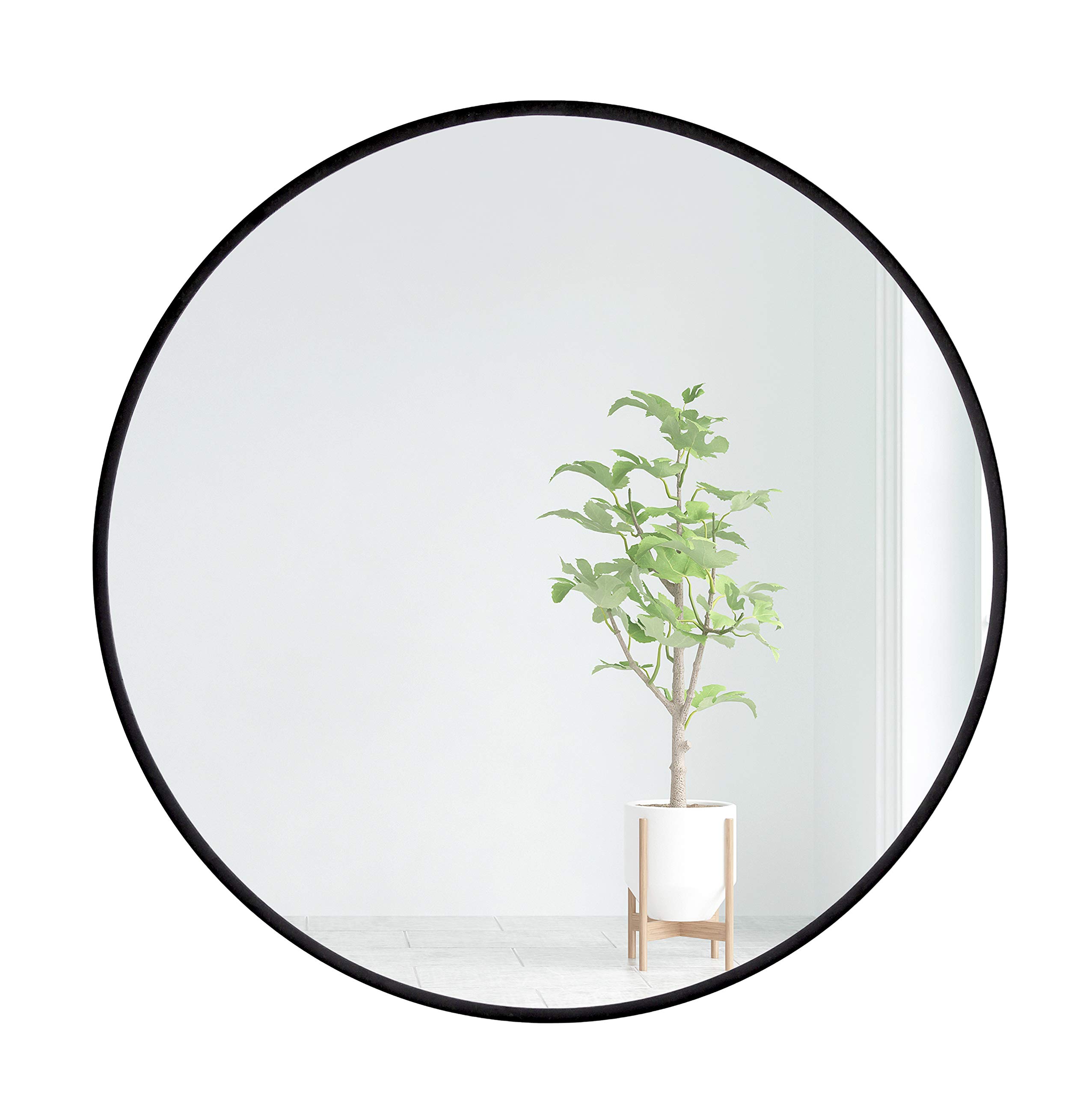 Miroir Rond Noir 24 Pouces – Miroir Mural En Aluminium Pour Salle De Bain, Salon, Chambre