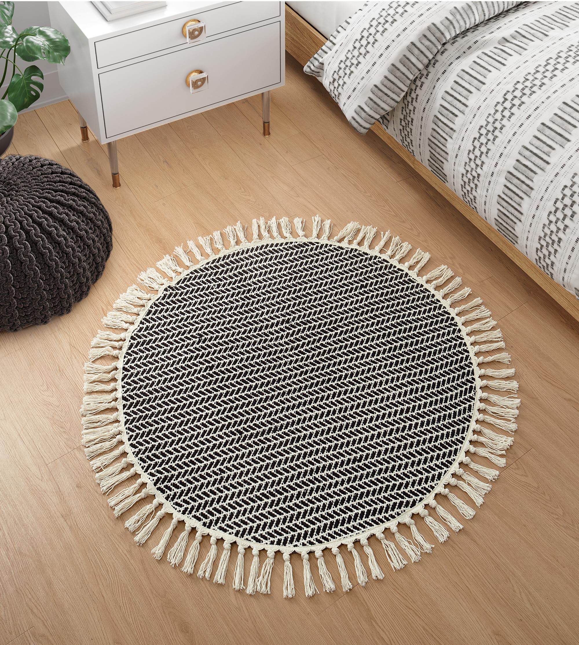 lahome Lahome Boho Black and White Round Rug 3ft Small Circle