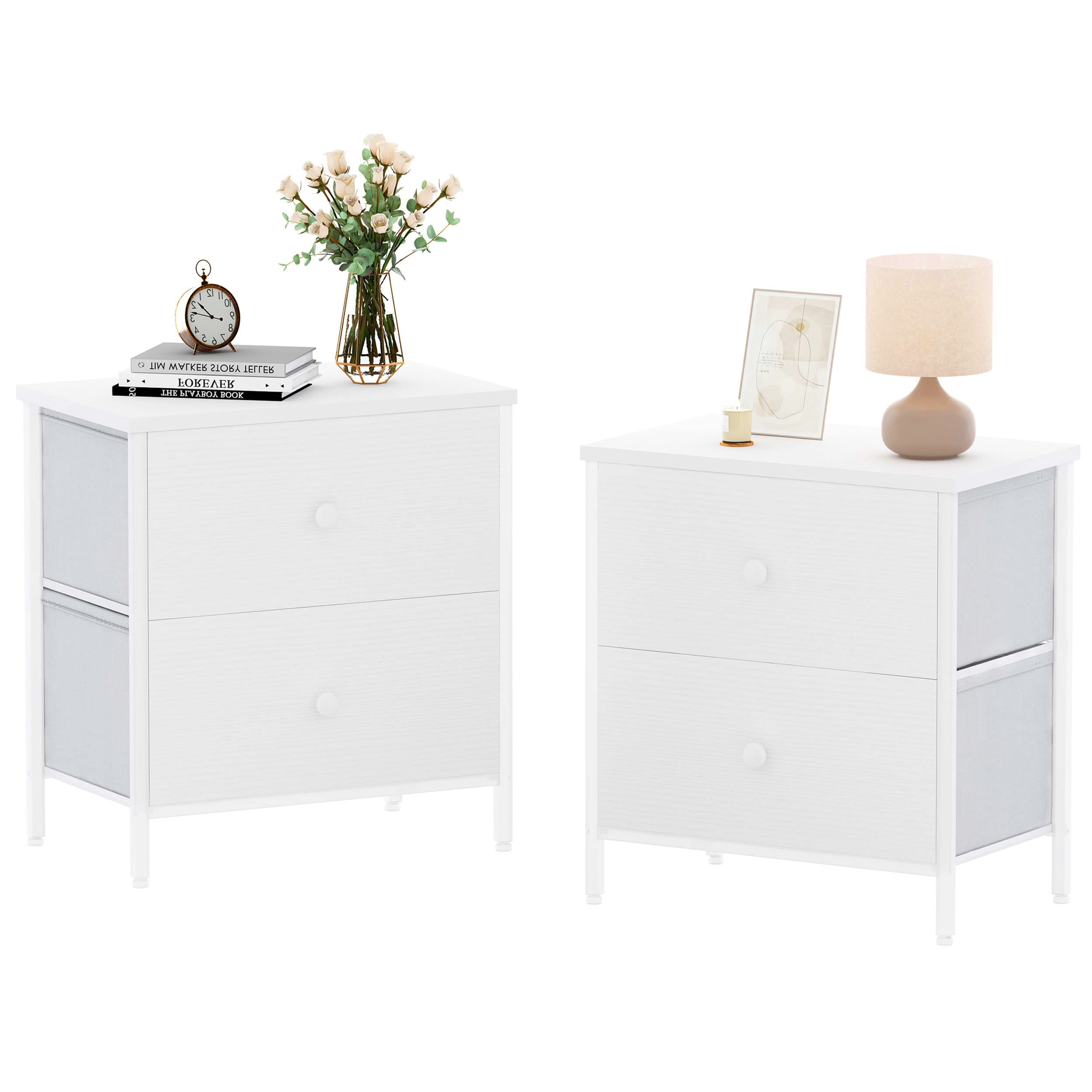 Boluo BOLUO White Nightstands Set of 2 - Nightstand and Dresser Sets Night Stand Dresser for Bedroom End Table with Fabric Drawers Org Boluo BOLUO White Nightstands Set of 2 - Nightstand and Dresser Sets Night Stand Dresser for Bedroom End Table with Fabric Drawers Org