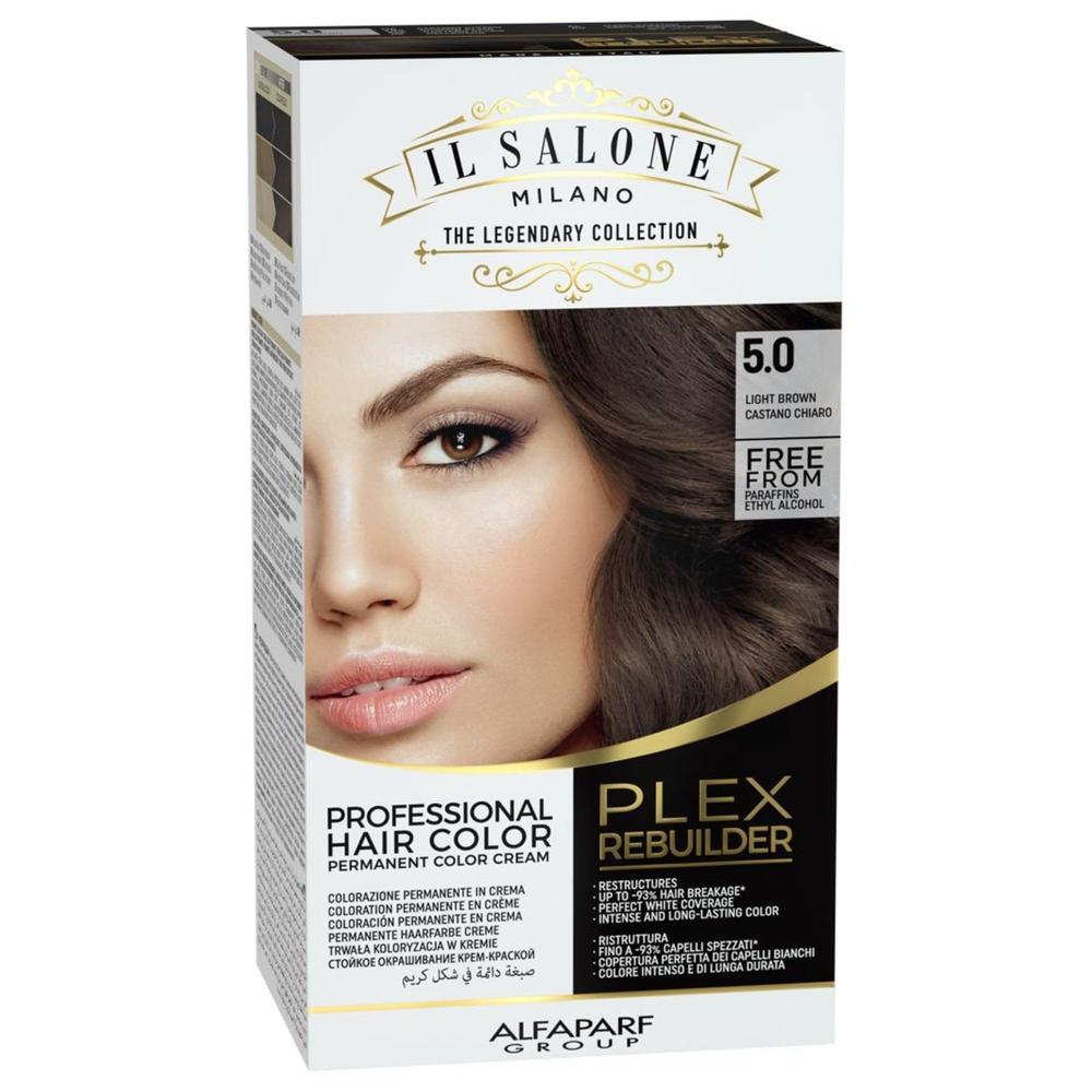 Il Salone Milano Plex Rebuilder Permanent Hair Color Cream - 5.0 Light Brown Professional Hair Dye Kit