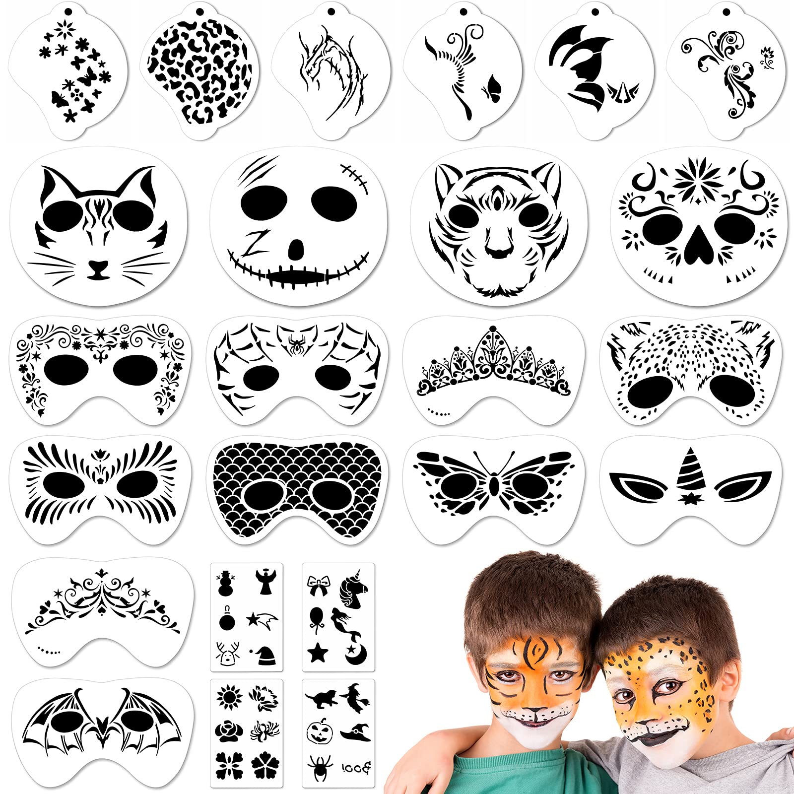 Marspark 24 Pcs Halloween Face Paint Stencils Set Reusable Face Painting  Makeup Stencils Face DIY Art Template for Halloween Cos, image size:1600x1600