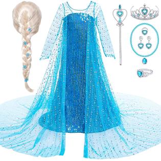 G.C Girls Elsa Frozen Dress Costume Princess Dress Up Clothes with Long Cape Kids Toddler Wig Crown Wand Jewelry Necklace Access G.C Girls Elsa Frozen Dress Costume Princess Dress Up Clothes with Long Cape Kids Toddler Wig Crown Wand Jewelry Necklace Access