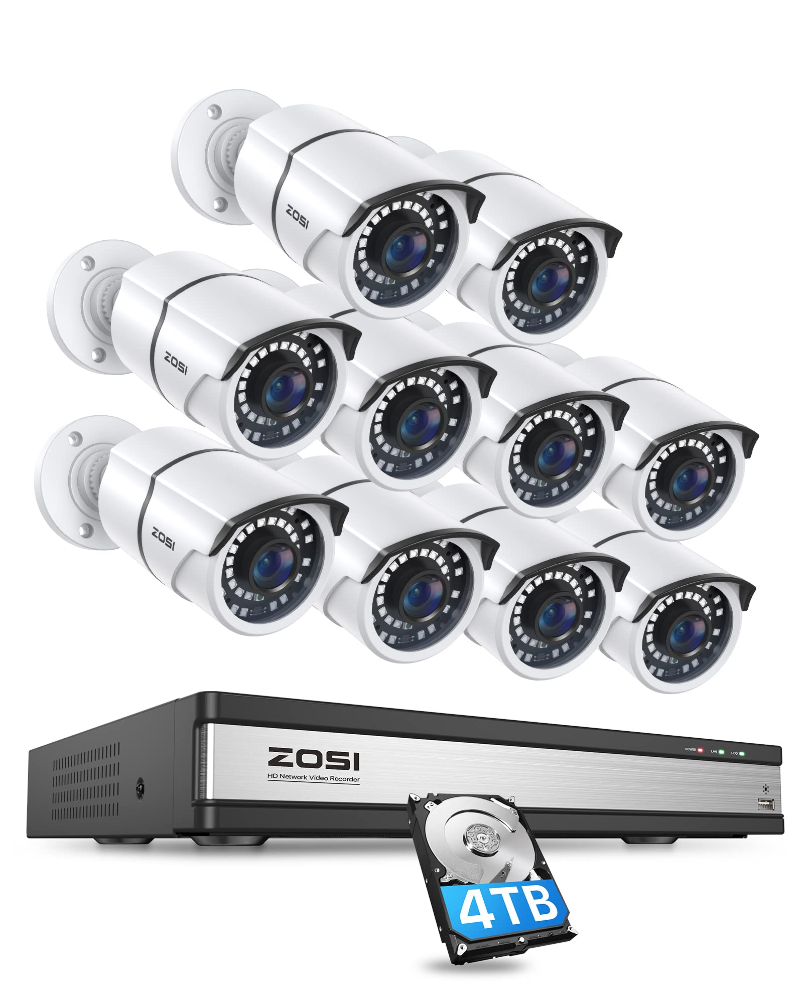 ZOSI 4 Pack 1080p HD Outdoor Dome Security Cameras - 80ft Night Vision, Motion Detection, Weatherproof