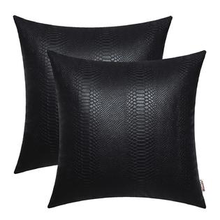 Brawarm BRAWARM Black Leather Throw Pillows 18 X 18 Inches, Snake