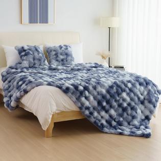 IKALIFE Cozy Faux Fur Throw Blanket for Bed Warm Fuzzy Throw