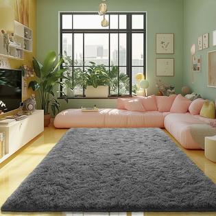 Blivonta Grey Rug for Bedroom 8x10 Fluffy Area Rugs for Kids