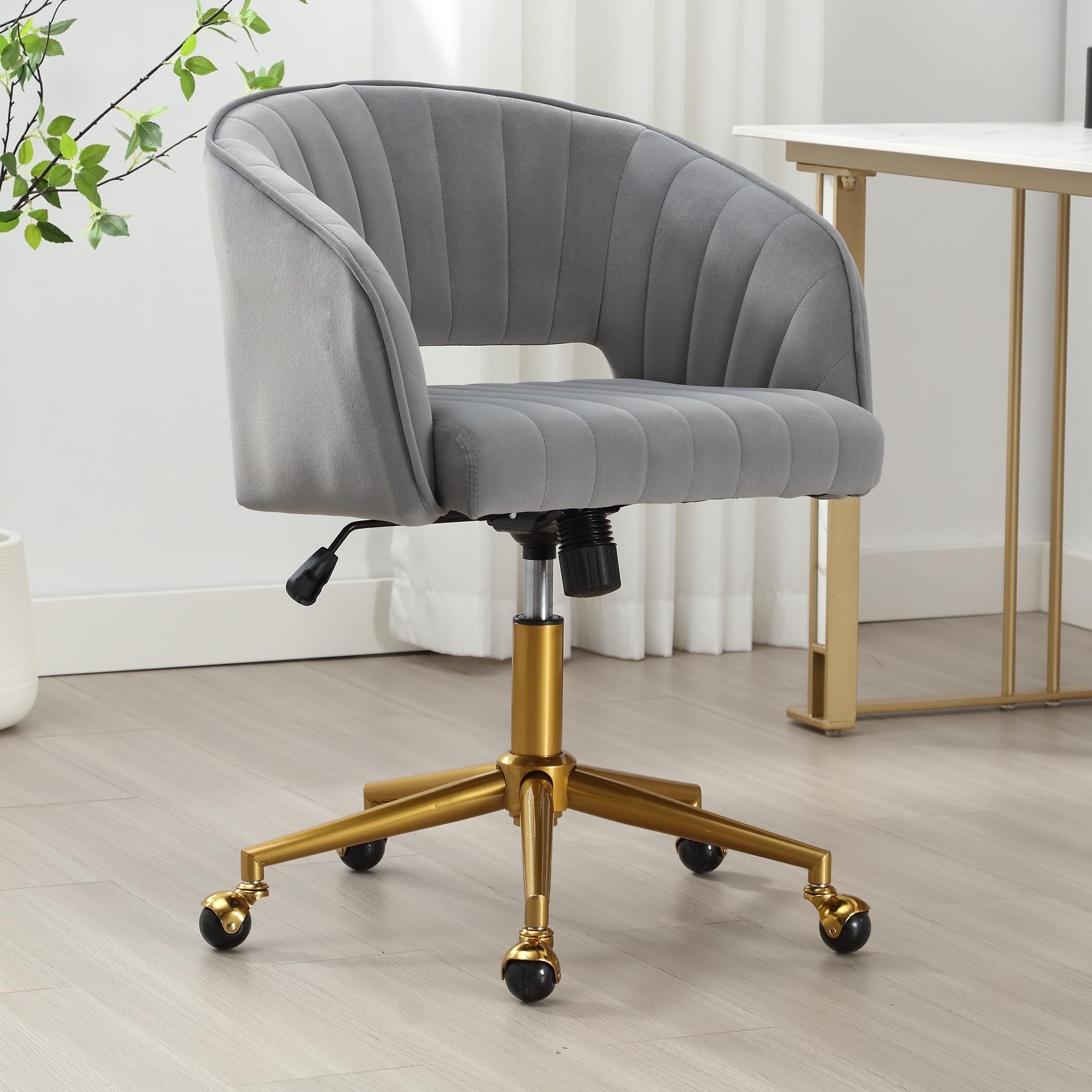 Grey Desk Chair Gold ABET Desk Chair With Wheels, Velvet Home