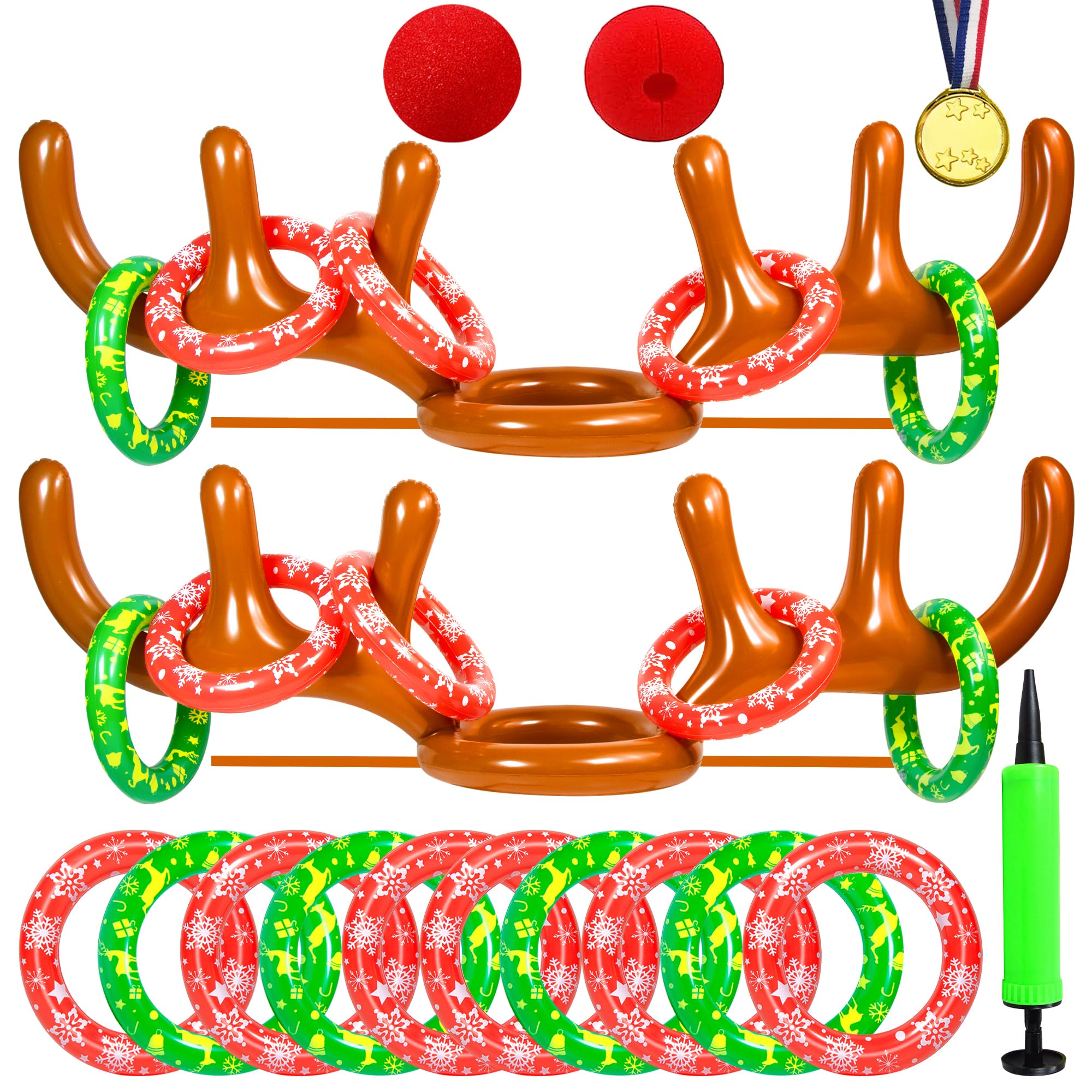 Inflatable Reindeer Antler Ring Toss Game - Christmas Party Games For Kids Adults Family Holiday Fun Stocking Stuffers