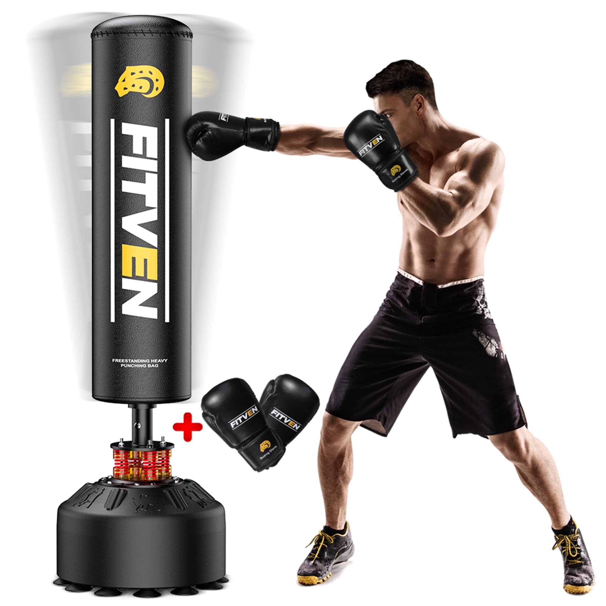 FITVEN Freestanding Punching Bag 70''-190lbs with Boxing Gloves