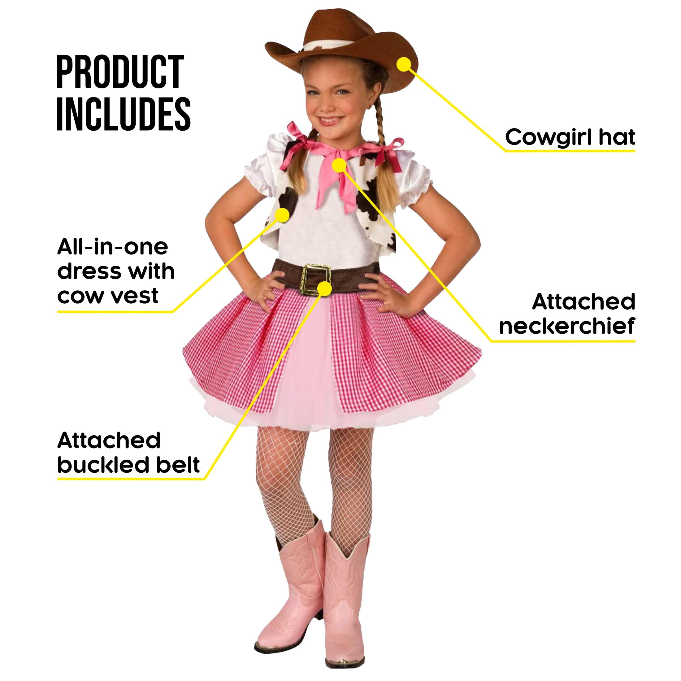 Kids Cowgirl Costume Dress Set – Tulle Skirt With Bandana & Hat For Girls 3-8 Years