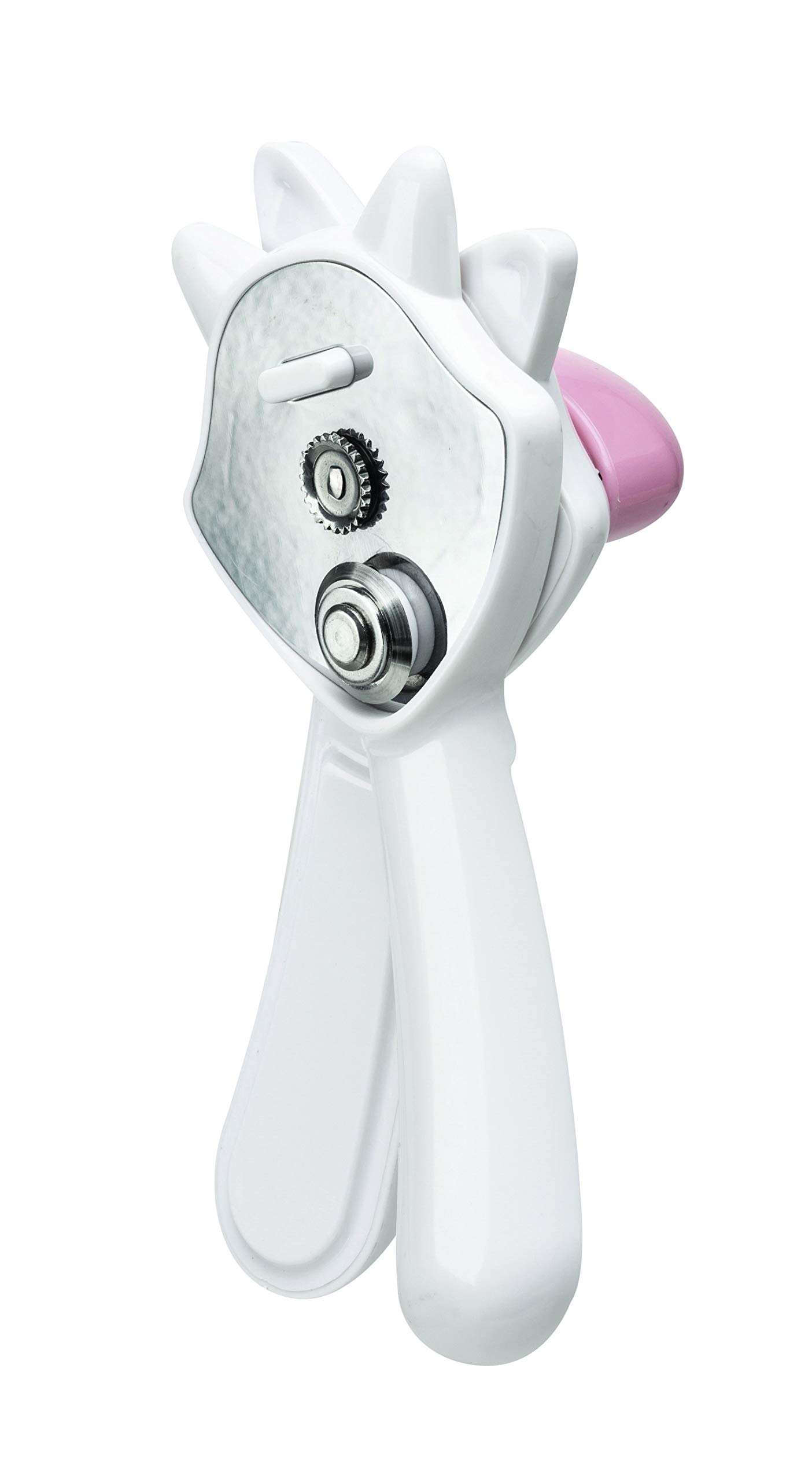 Joie Meow Cat-Themed Safety Can Opener – Leaves No Sharp Edges, Easy To Clean, Stainless Steel (White, Model 12498)