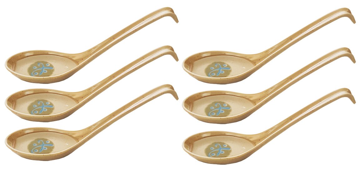 Happy Sales Melamine Asian Soup Spoons - Green Abstract Design, 6-Pack Hook Style (3/4 Oz)