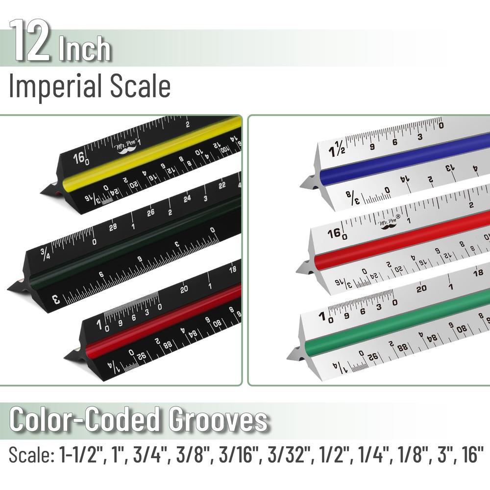 Mp Ruler Mr. Pen Architectural 12 Inch Engineer & Drafting Ruler Set - Imperial ...