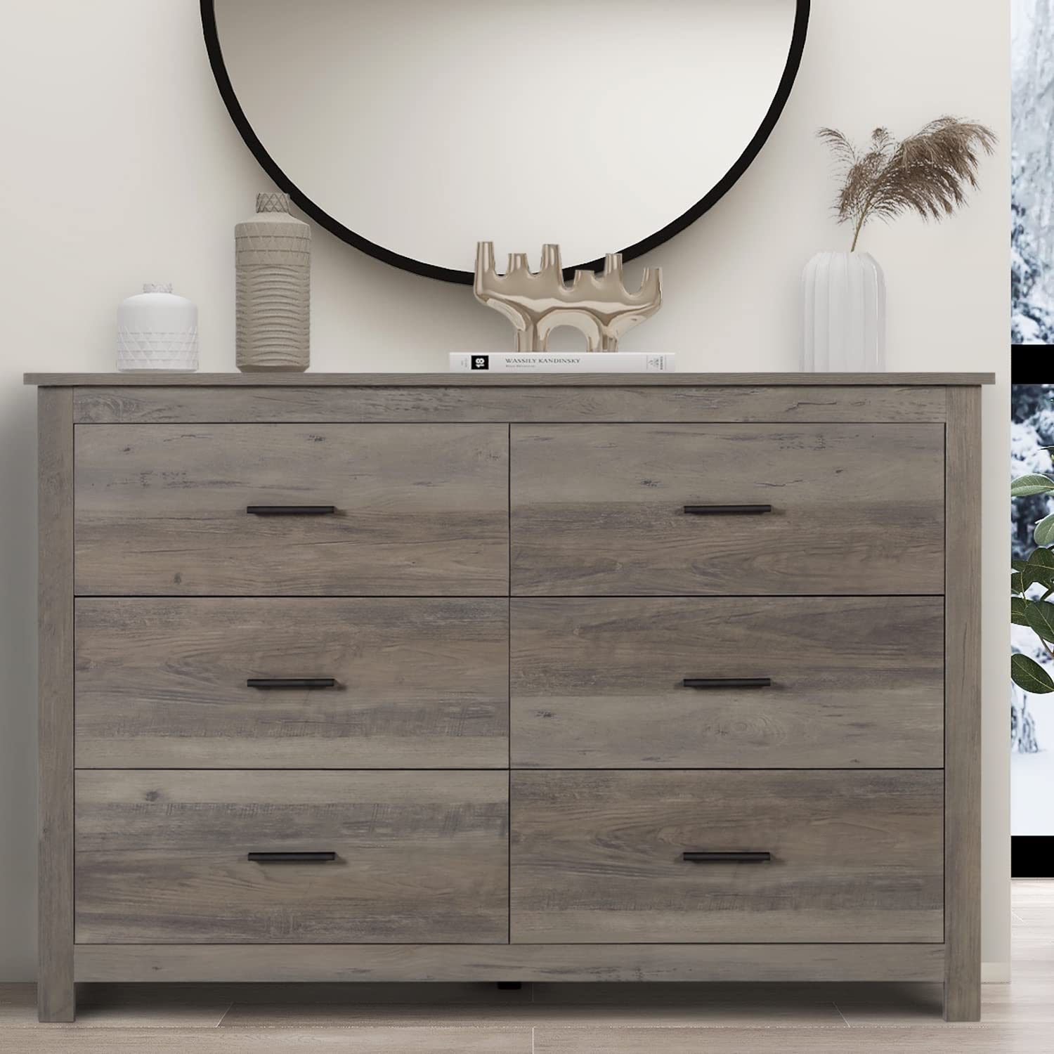 Vikiullf 6 Drawer Dresser - Farmhouse Dressers for Bedroom, Wooden Double  Dresser, Rust Storage Dressers Organizer for Bedroom,