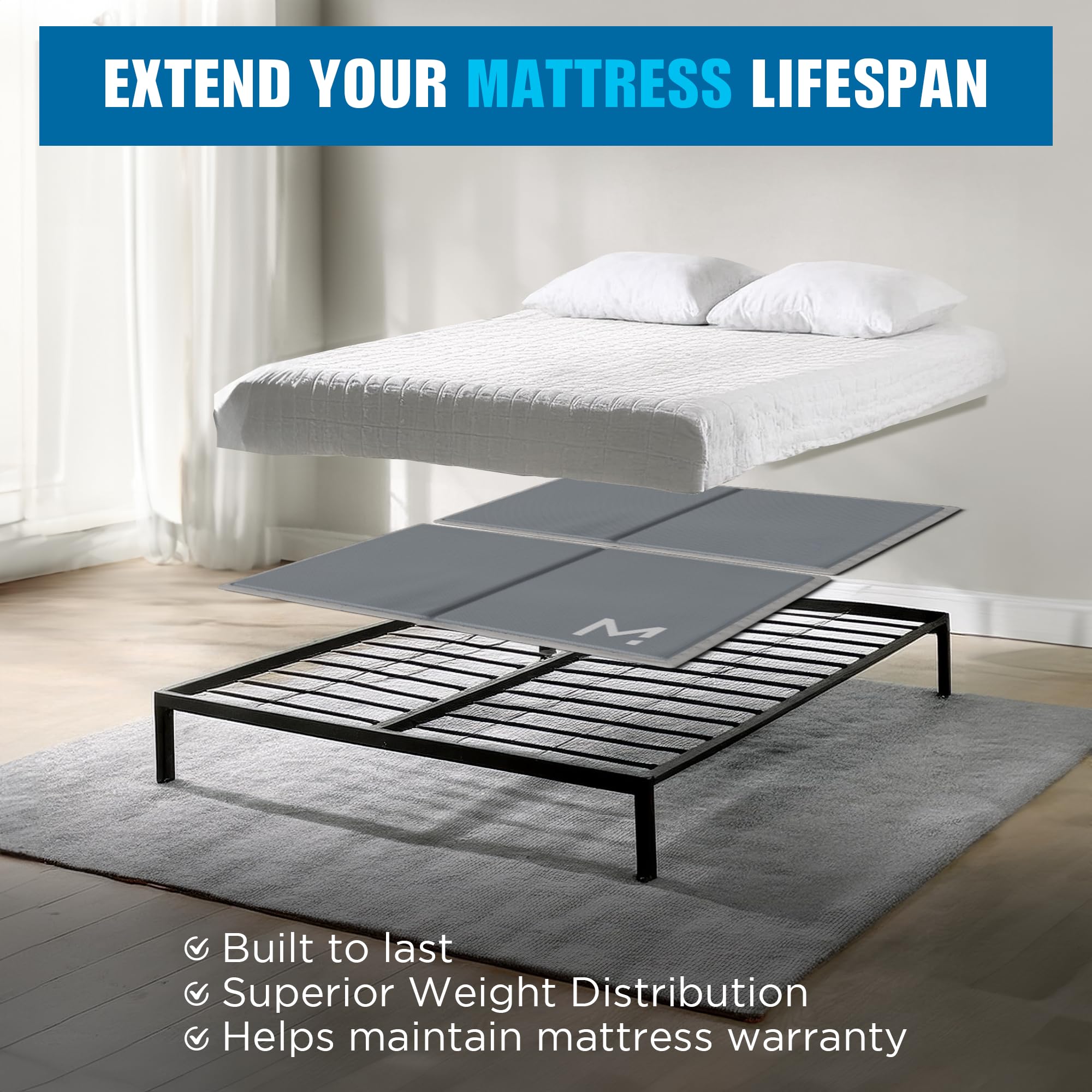 Twin XL Bunkie Board | 0.75" Solid Wood Bed Slats With Grey Fabric Cover - Box Spring Alternative