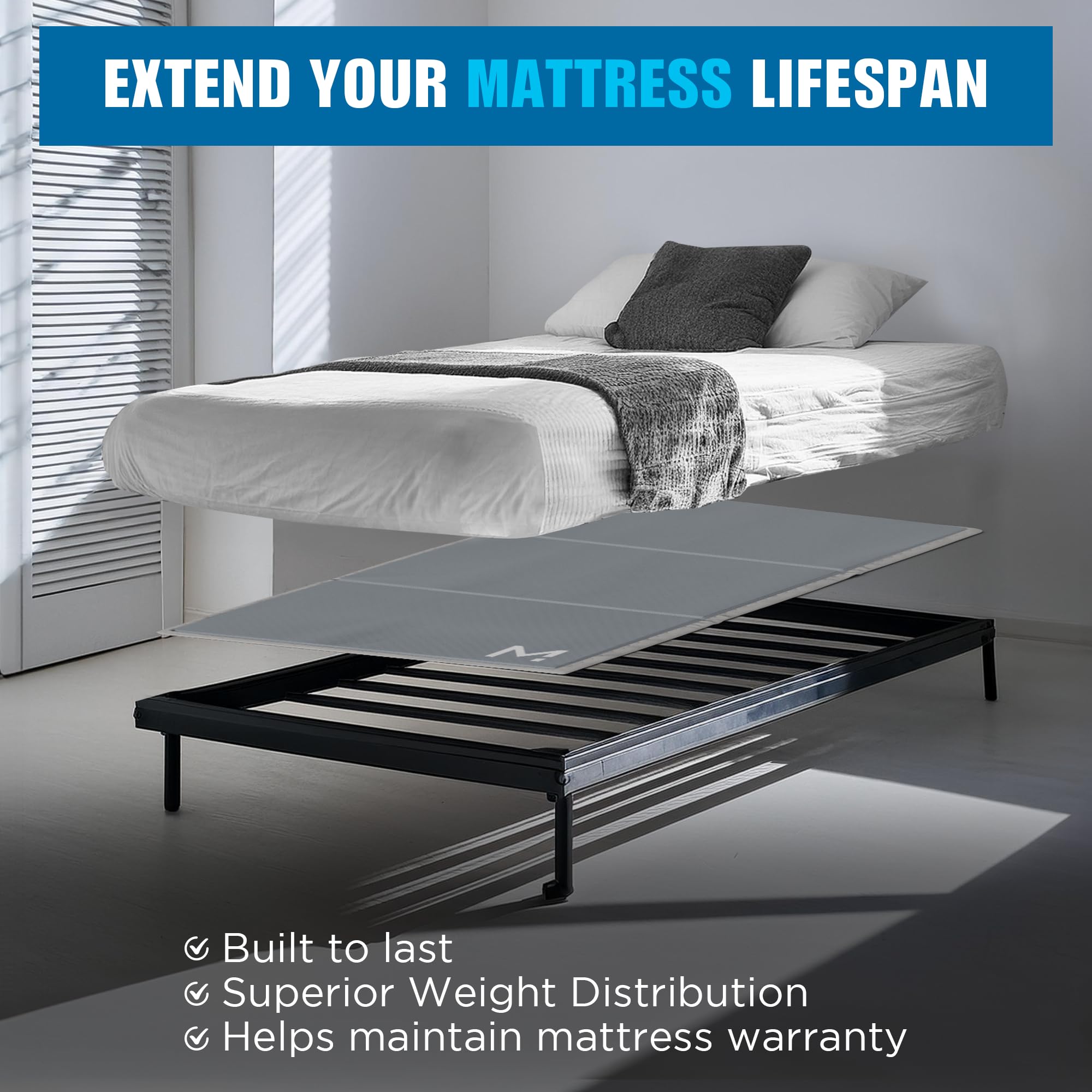 Twin XL Bunkie Board | 0.75" Solid Wood Bed Slats With Grey Fabric Cover - Box Spring Alternative