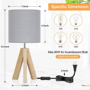 Brightever Small Bedside Table Lamp Wooden Tripod Modern
