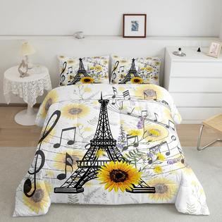 feelyou Eiffel Tower Kids Comforter Set Cute Sunflower Bed Sheet