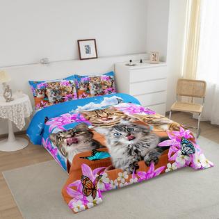 feelyou Kids Cute Cat Bedding Set Cartoon Pet Cats Kittens