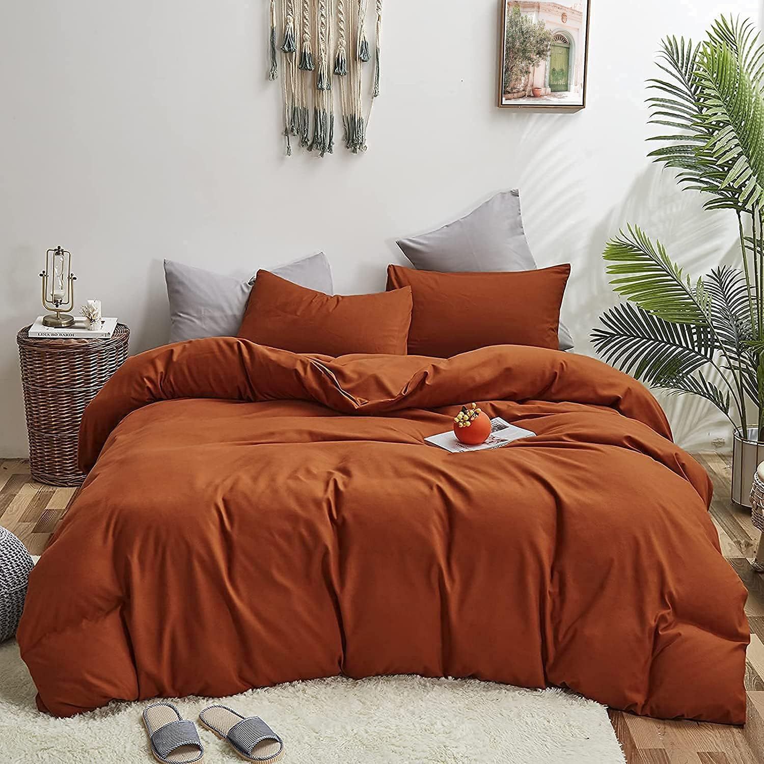 luxlovery Luxlovery Burnt Orange Comforter Set Queen Rust Bedding