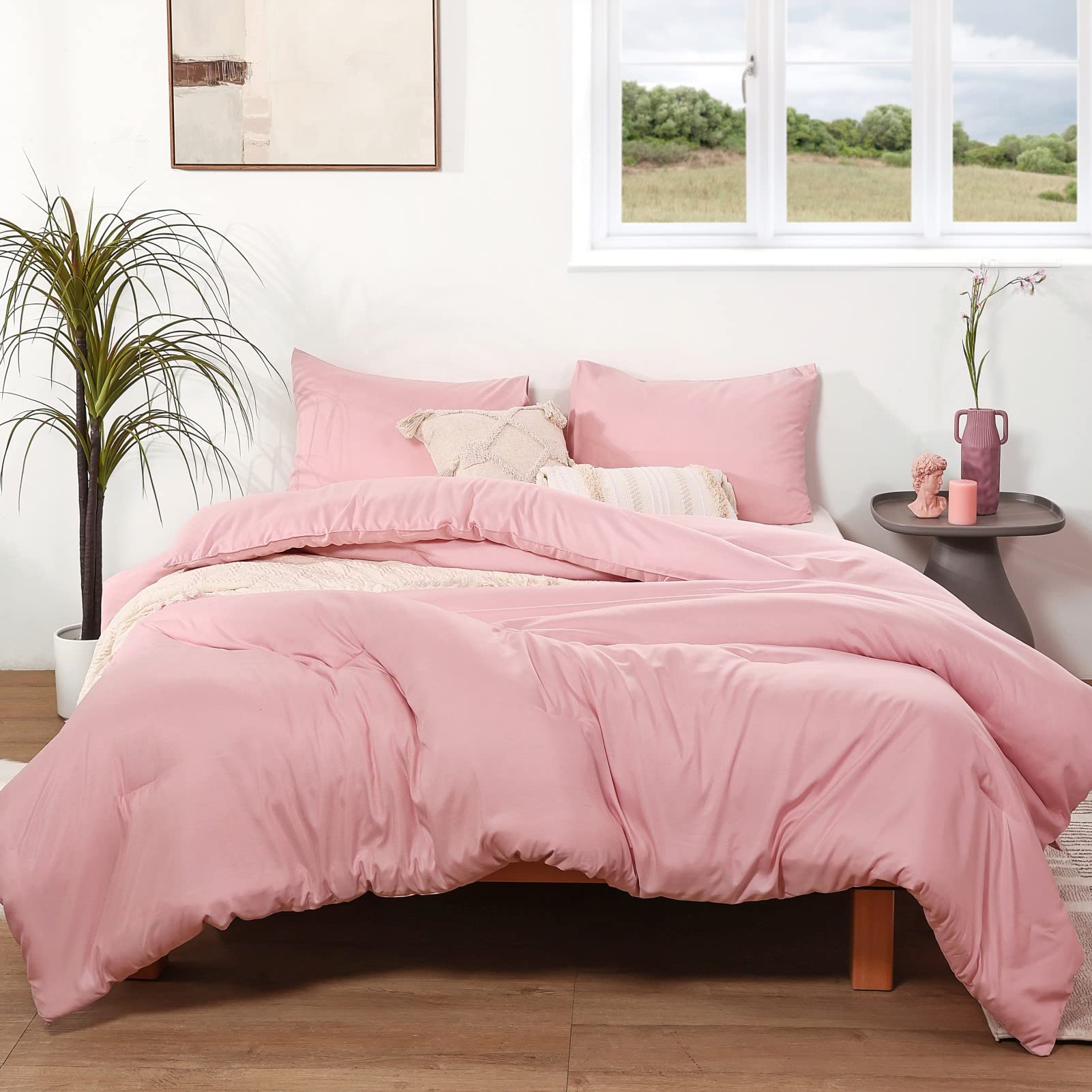 ROSGONIA Twin Comforter Set for Girls Pink 1 Boho Light Pink Comforter \u0026 1  Pillowcase Lightweight Kids Comforters \u0026 Sets All Sea, image size:1601x1601