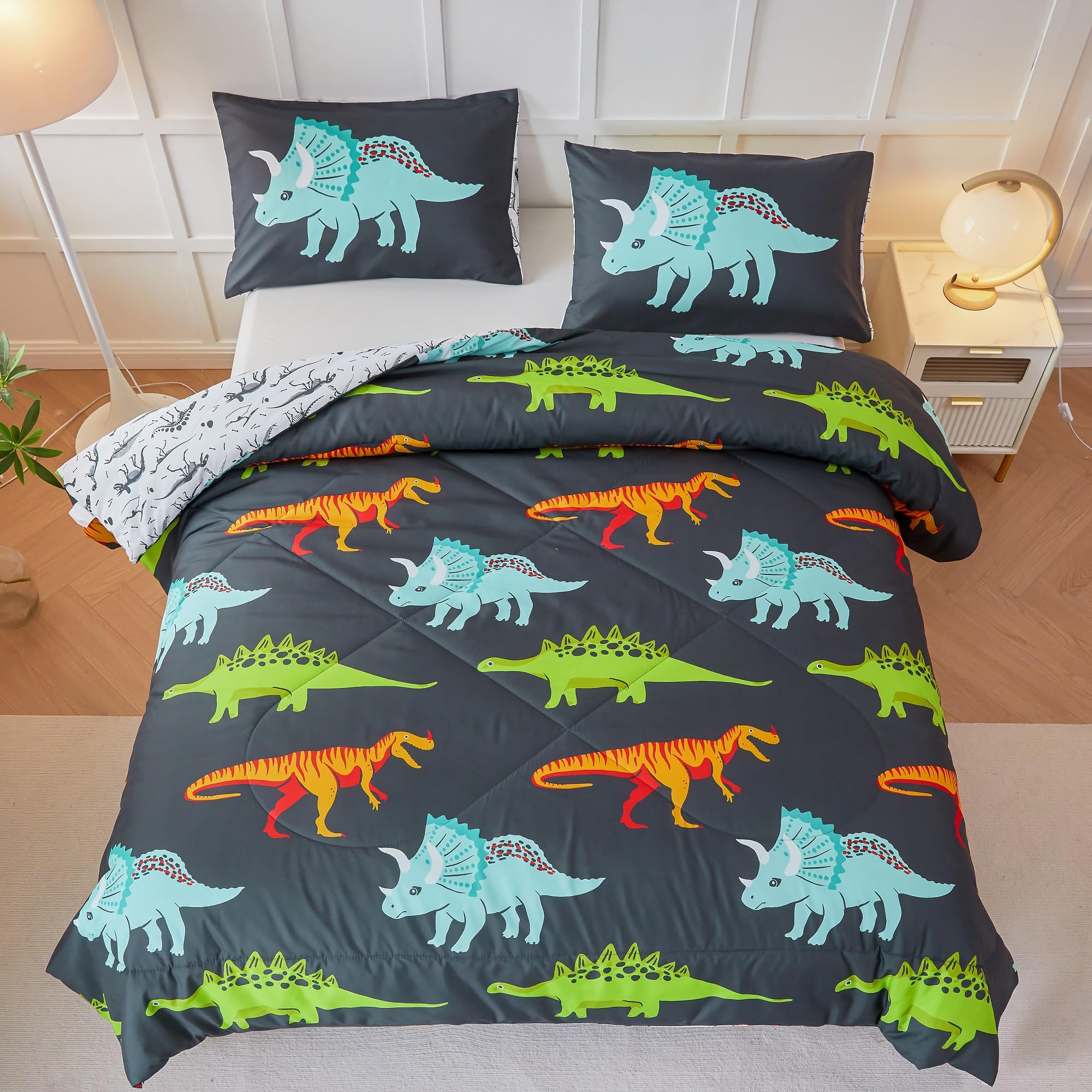 RYNGHIPY Dinosaur Bedding Set Twin Size Dinosaur Kids